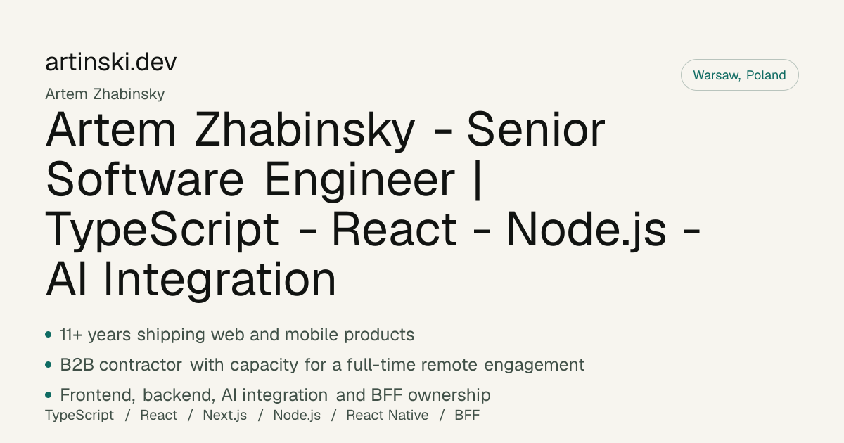 Artem Zhabinsky | Senior Software Engineer for TypeScript, React, Node ...
